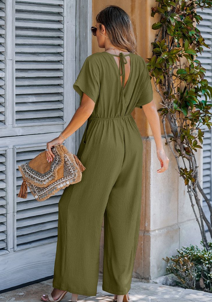 Cupshe Jumpsuit V-Ausschnitt Fledermausärmel weites Bein