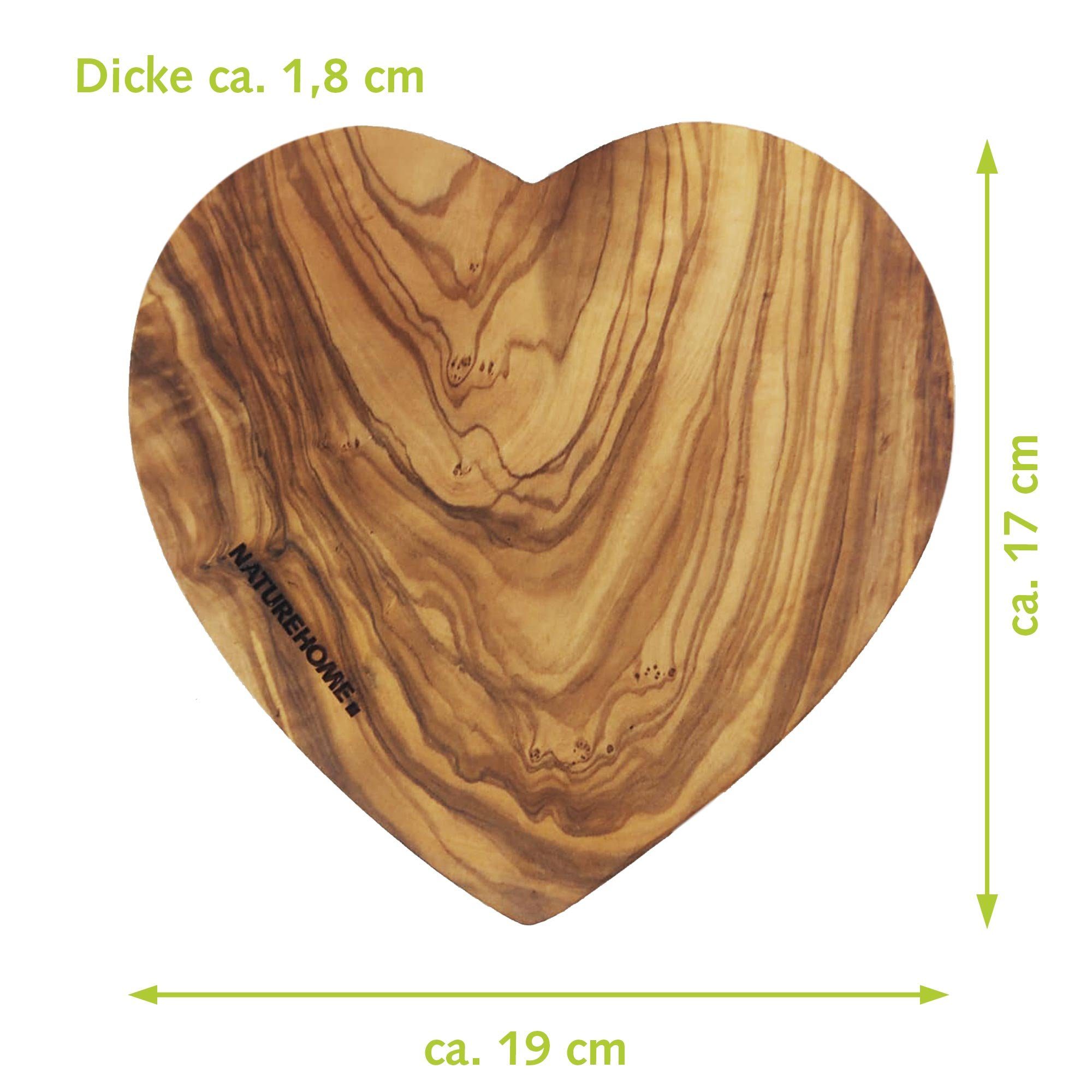 NATUREHOME Schneidebrett Schneidebrett Herzform Olivenholz, (Einzelartikel), 17-20 Handarbeit cm, Olivenholz