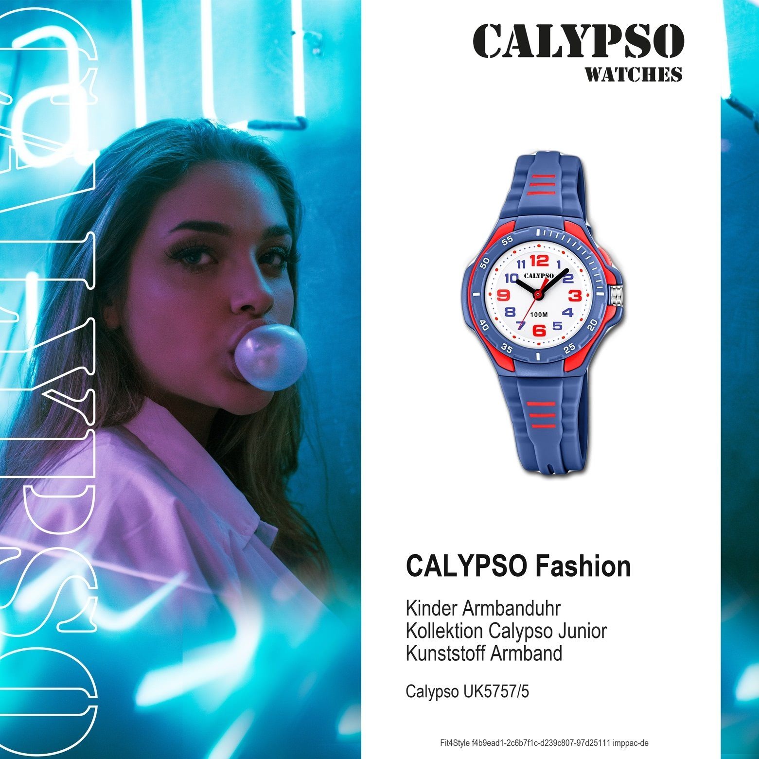 Kunststoff, blau, PU, CALYPSO Kinder Uhr Armbanduhr PUarmband K5757/5 WATCHES Fashion Kinder Calypso Kunststoff rund, Quarzuhr