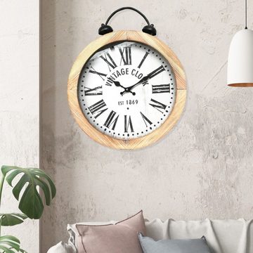 Feel2Home Wanduhr Wanduhr Hängeuhr Holzuhr Rund 40 cm Ø Analog Vintage Clock Shabby (Zentrale Wandaufhängung)