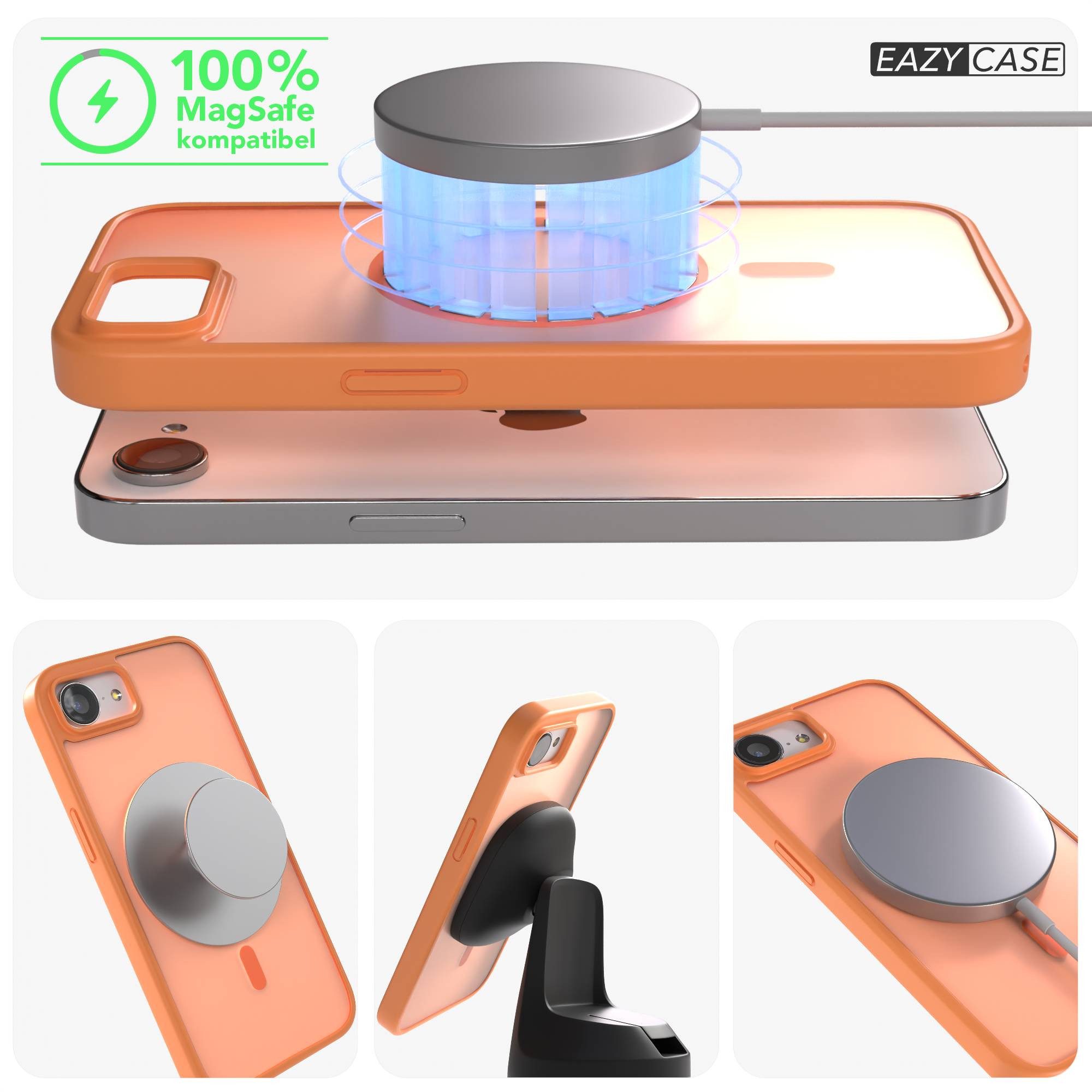 EAZY CASE Handyhülle Outdoor Case MagSafe für Apple iPhone 16e 6,1 Zoll, Outdoor Case Handyhülle mit MagSafe Bumper leuchtend Orange