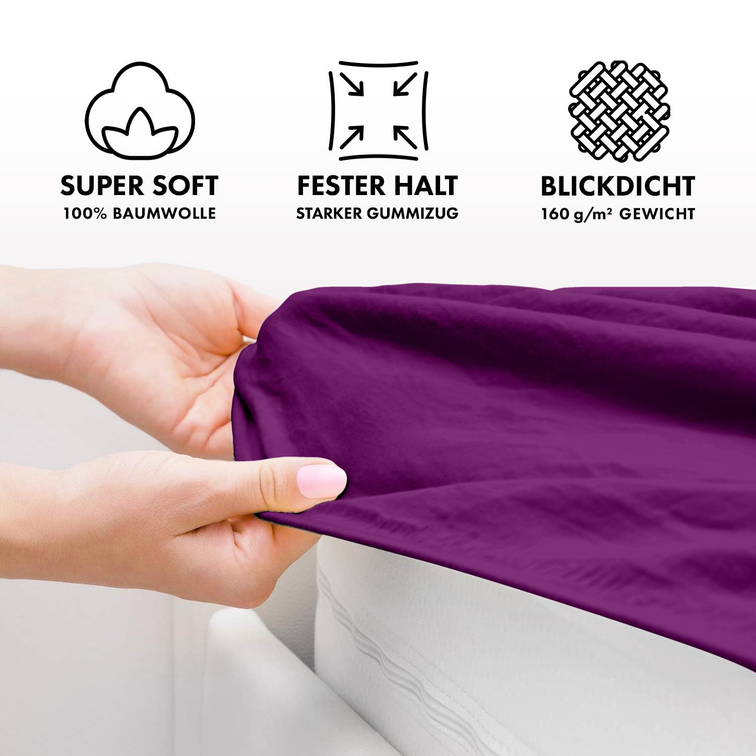 Jacobson Spannbettlaken BOXSPRING & ÜBERLÄNGE aus 100% Baumwolle, für hohe & lange Matratzen, Jersey Bettlaken 160 g/m² – Bild 3 von 5