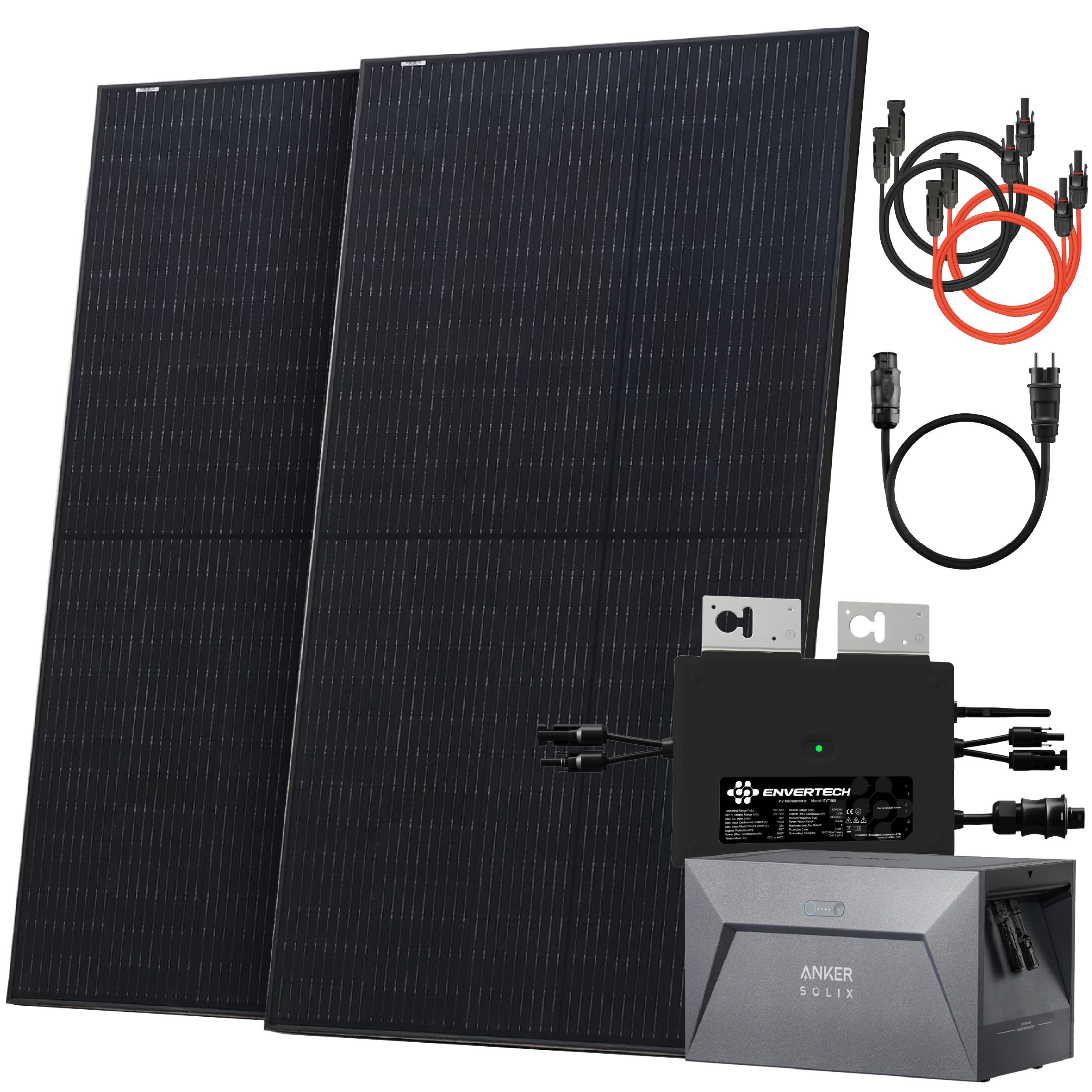 Solarway Balkonkraftwerk mit Speicher All in One 1000 Wp / 800 Watt komplett Steckdose, Monokritallin, (1,6 kWh Anker Solix 1), 800 Watt Wechselrichter 500W Solarmodule & Envertech & Anker
