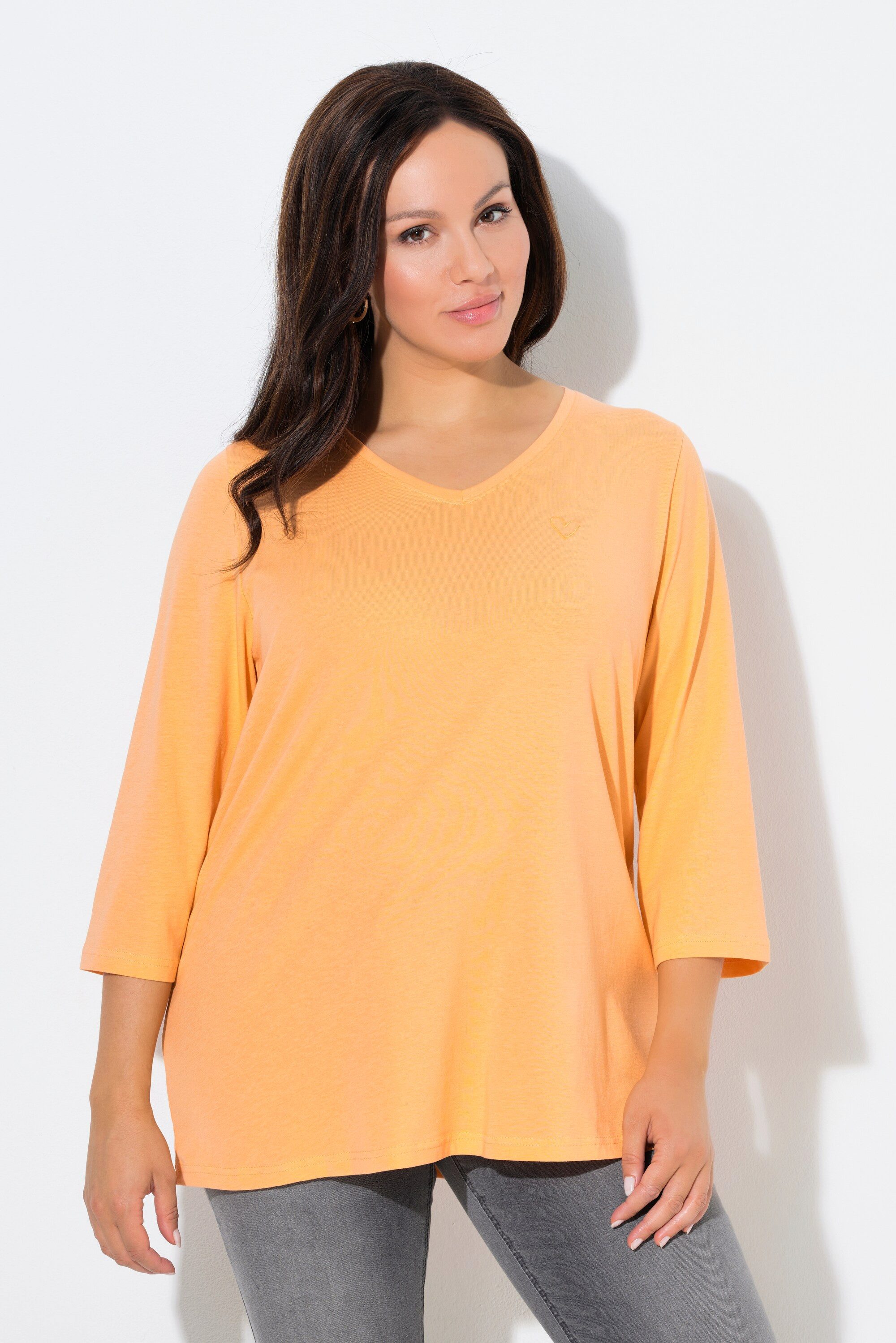 Ulla Popken T-Shirt Shirt Herzstickerei Classic V-Ausschnitt 3/4-Arm günstig online kaufen