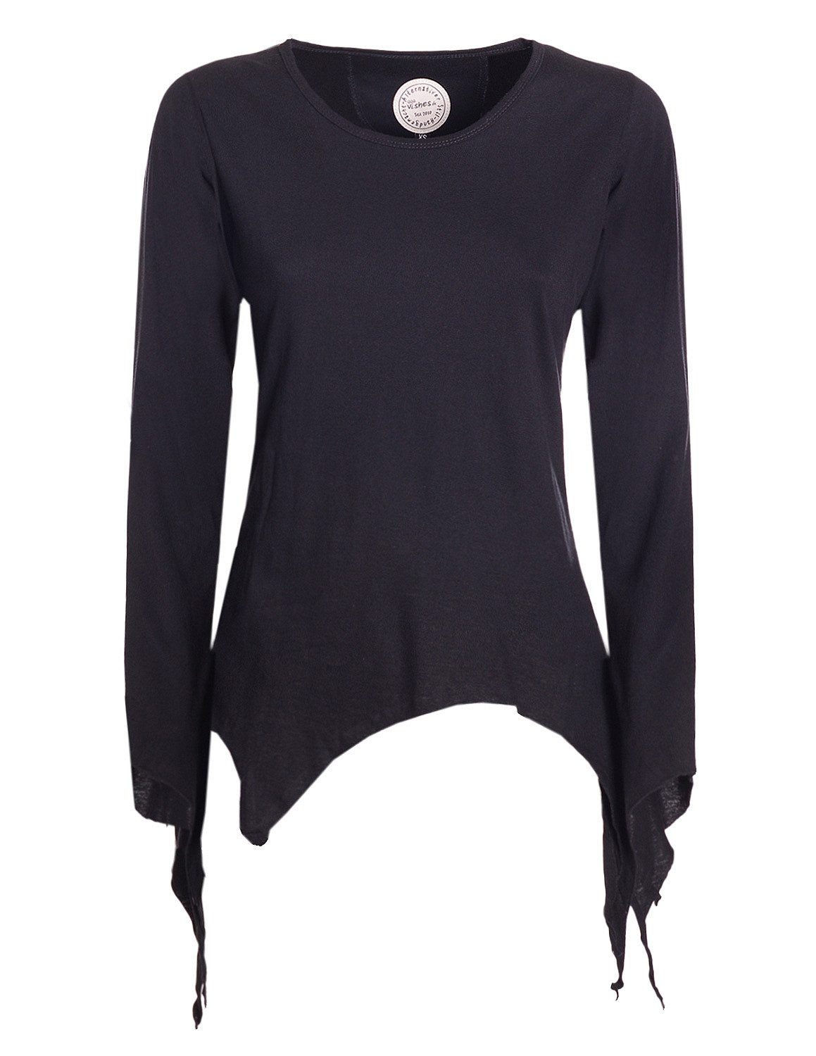 Zipfelshirt Damen Langarm Shirt Rundausschnitt Zipfelsaum Jersey