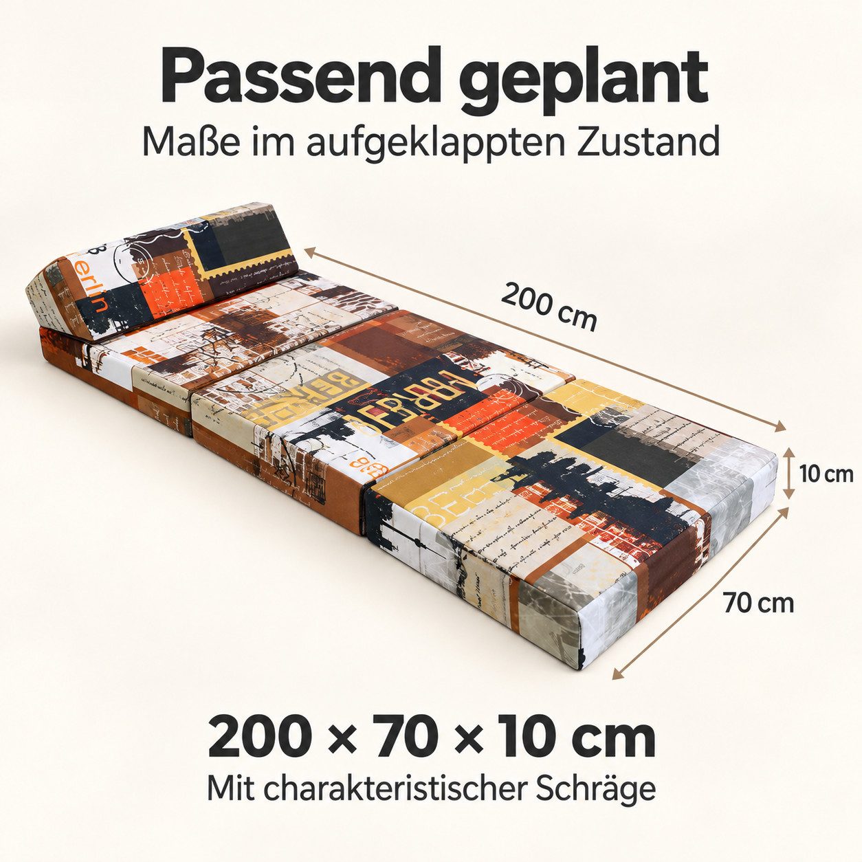 Klappmatratze Klappmatratze Gästematratze mit Kopfteil Größe 200x70x10cm, FORTISLINE – Bild 2 von 5