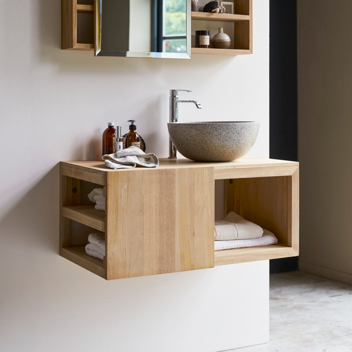 Tikamoon Waschtisch Waschbeckenschrank aus Teakholz 90 Typo