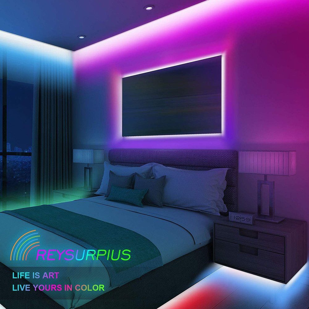 Rosnek LED-Streifen IR-Fernbedienung Sprachsteuerung, Schlafzimmer Musik für Deko, 2/3/5M, RGB, mit USB,