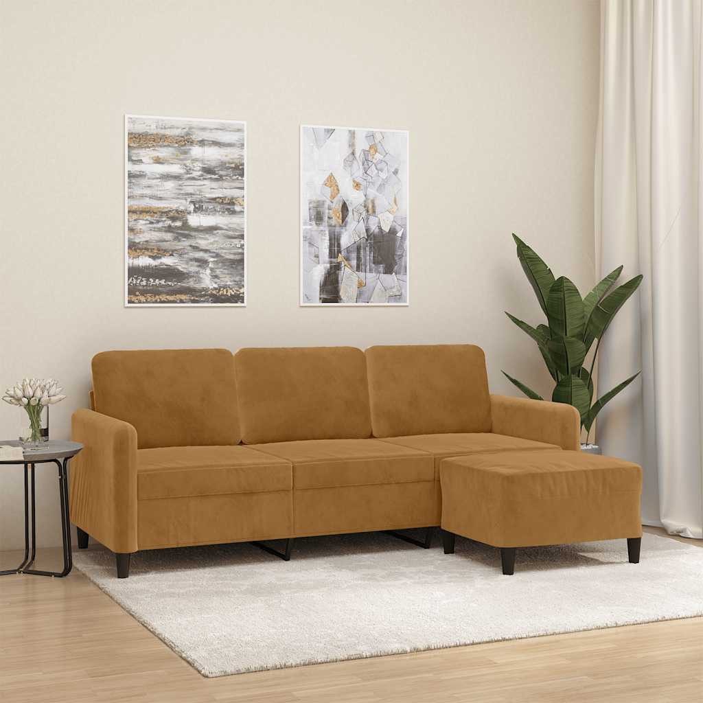 vidaXL Sofa, 3-Sitzer-Sofa mit Hocker Braun 180 cm Samt