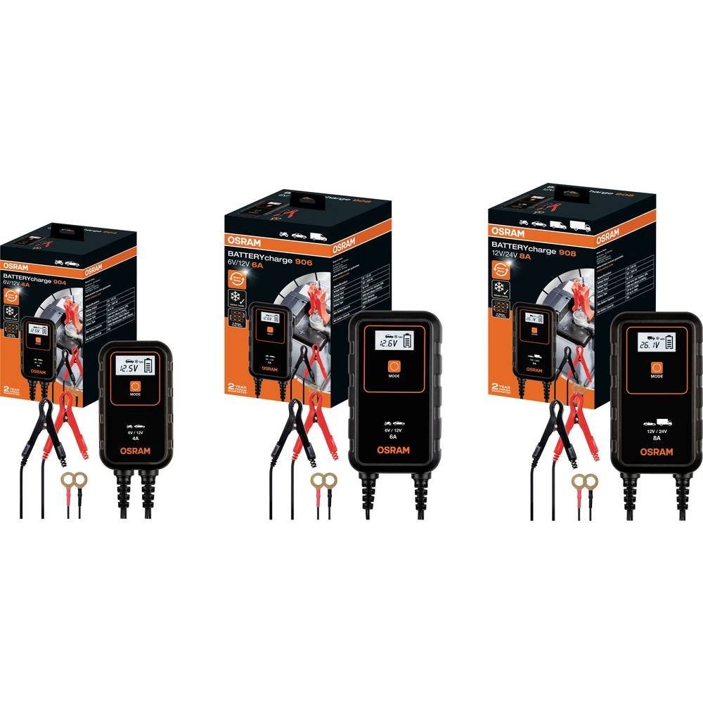 BATTERYcharge Intelligentes Batterieprüfung) (Akkutest, Auffrischen, Regenerieren, Ladegerät 908 Osram Autobatterie-Ladegerät