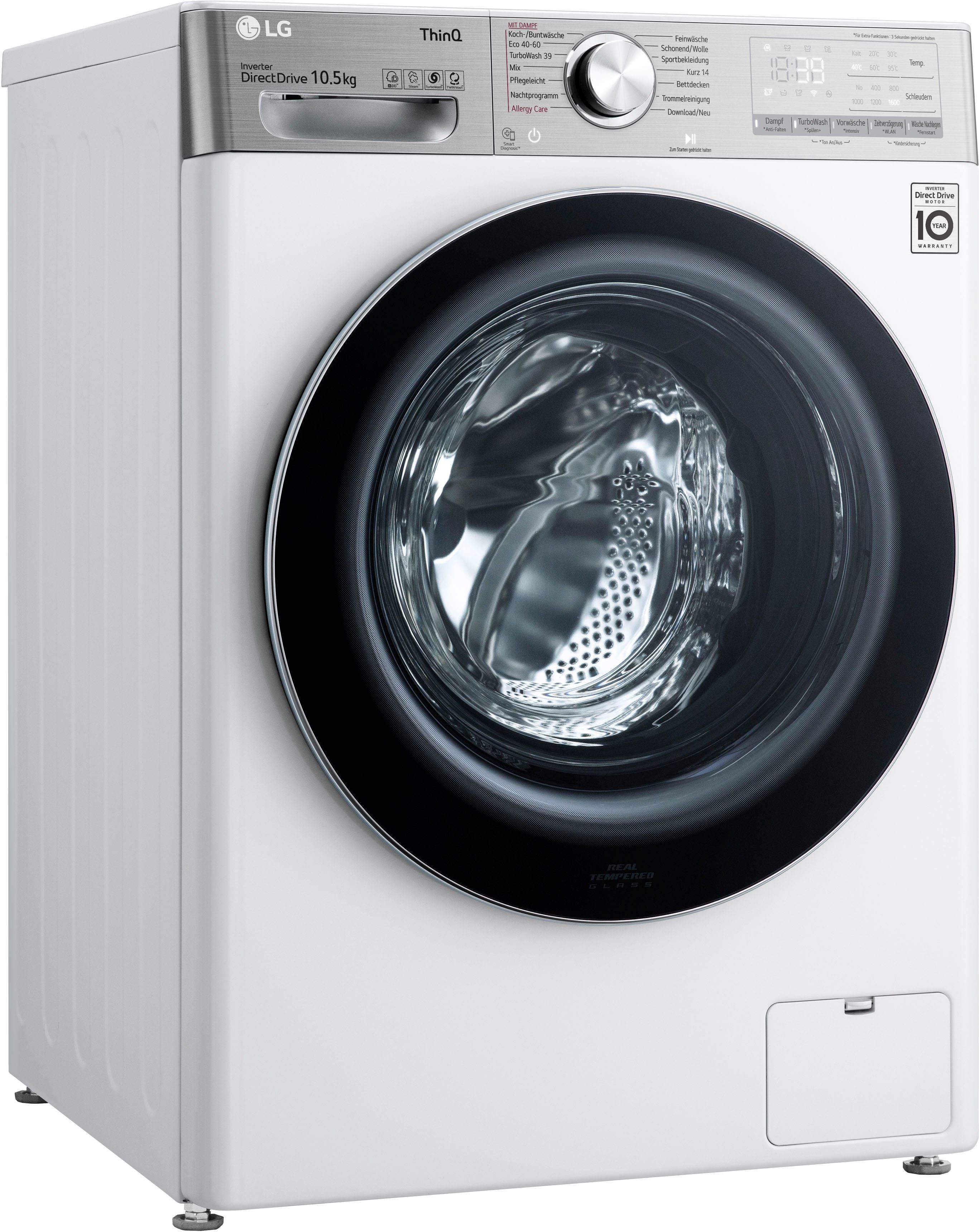 LG Waschmaschine F6WV910P2, 10,5 kg, 1600 U/min, TurboWash® - Waschen in  nur 39 Minuten, Fassungsvermögen/Schleuderdrehzahl: 10,5 kg / 1.600 U/min