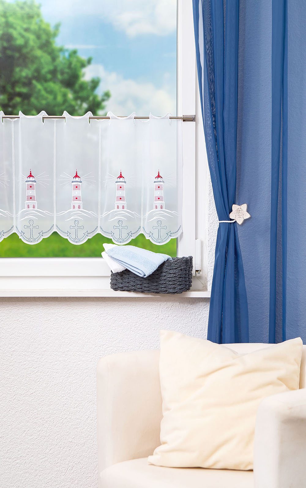 Plauener Spitze® Scheibengardine Leuchtturm (1 St), transparent, HxB 40x48. günstig online kaufen