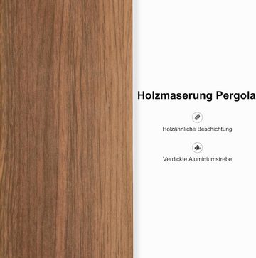 PURPLE LEAF Pergola Pergola mit Schiebedach, Pergola mit Markisenschutz, UV Beschattung, Holzoptik, Pergola 300 x 300 cm Aluminium