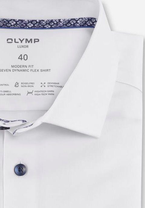 OLYMP Kurzarmhemd Luxor Dynamic in fit 24/7 Flex Quality weiß modern