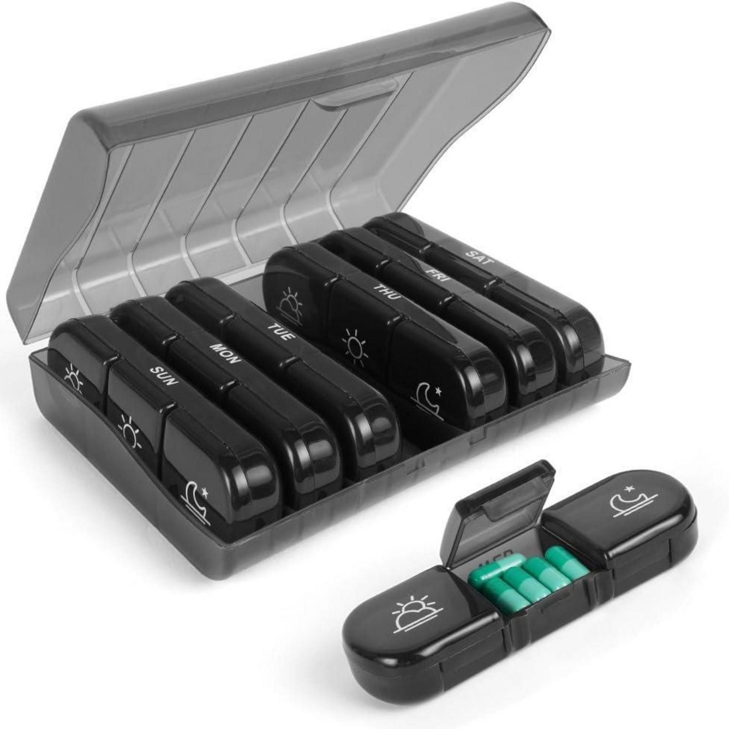 ACWOO Pillendose Tablettenbox 7 Tage 3 Fächer BPA frei Vitamine Fischöl