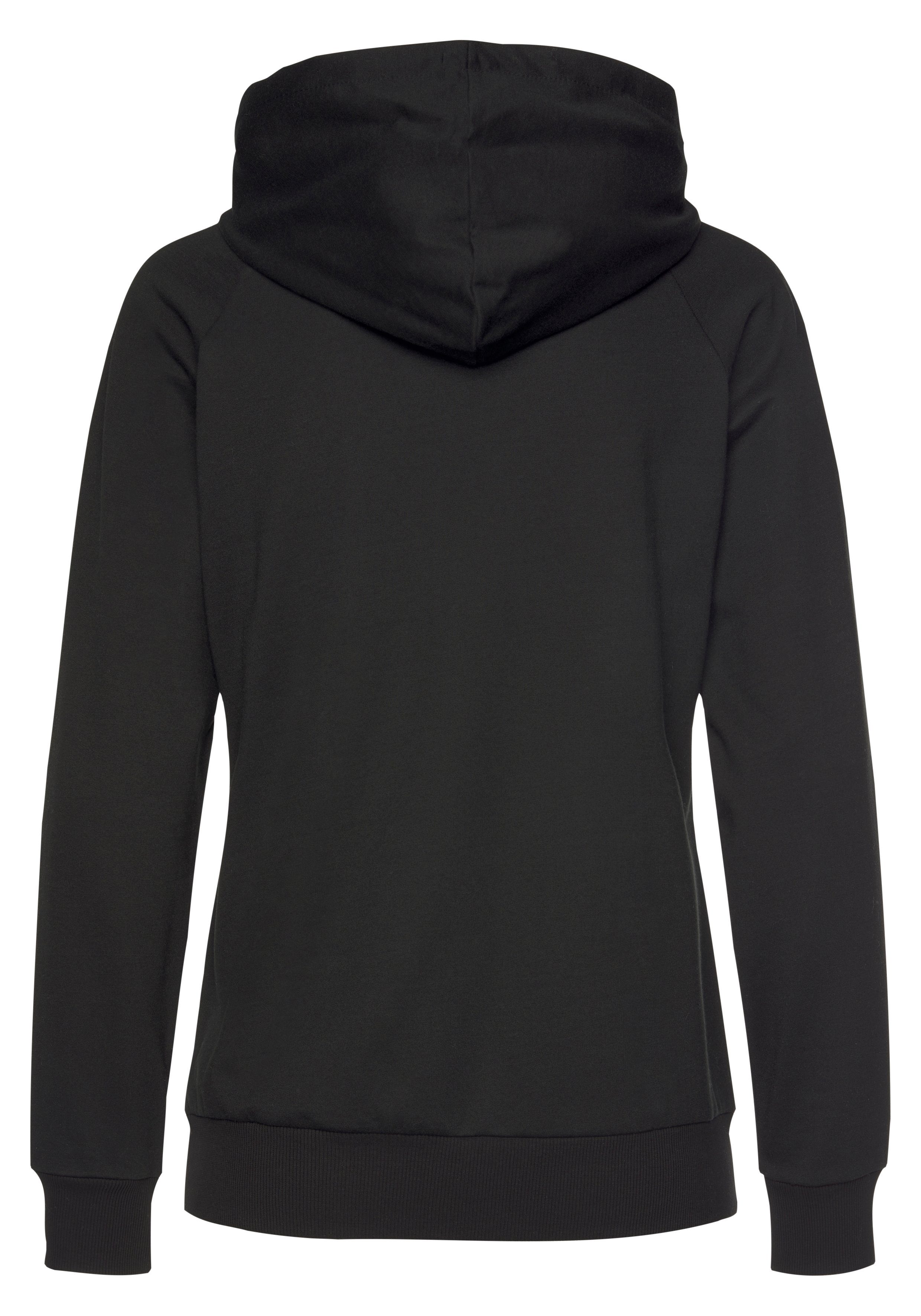 und Details mit seitlichen / Kapuzensweatjacke Sweatshirtjacke LASCANA Loungeanzug schwarz Roségold Taschen, in