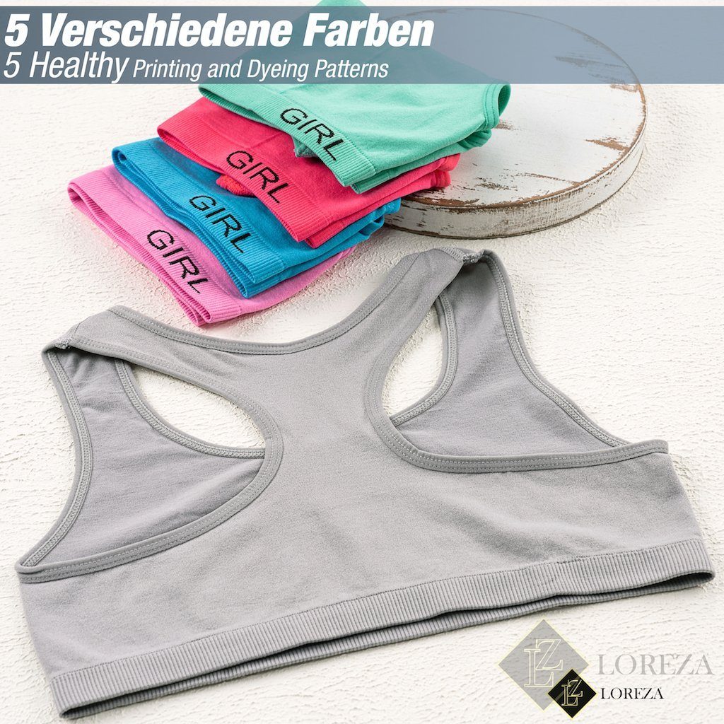 LOREZA Bustier 5er Set Mädchen Bustier - Nahtlos Mikrofaser - Bunt (Set, 5-tlg., 5er-Pack)