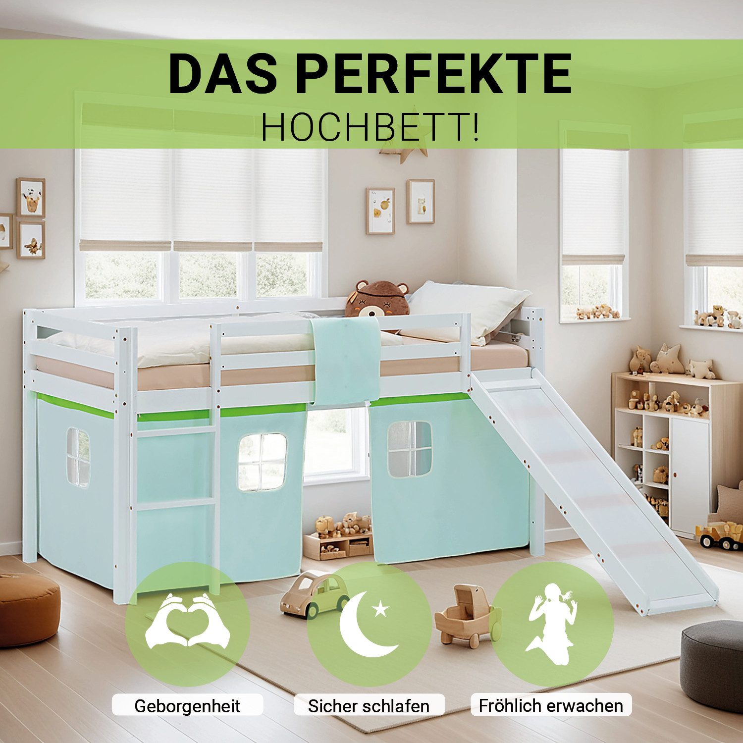 Homestyle4u Hochbett 90x200 Vorhang Stockbett Kinderbett günstig online kaufen