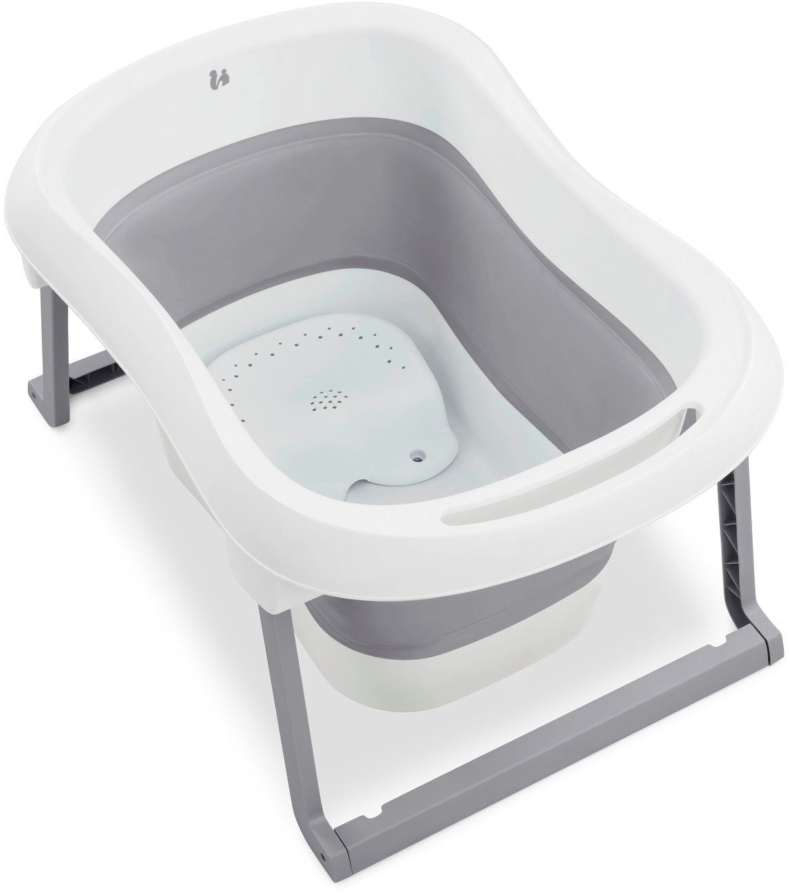 N L, White/Stone, Wassertemperaturmessung Babybadewanne am Ablaufstopfen Fold Wash Hauck mit Faltbadewanne