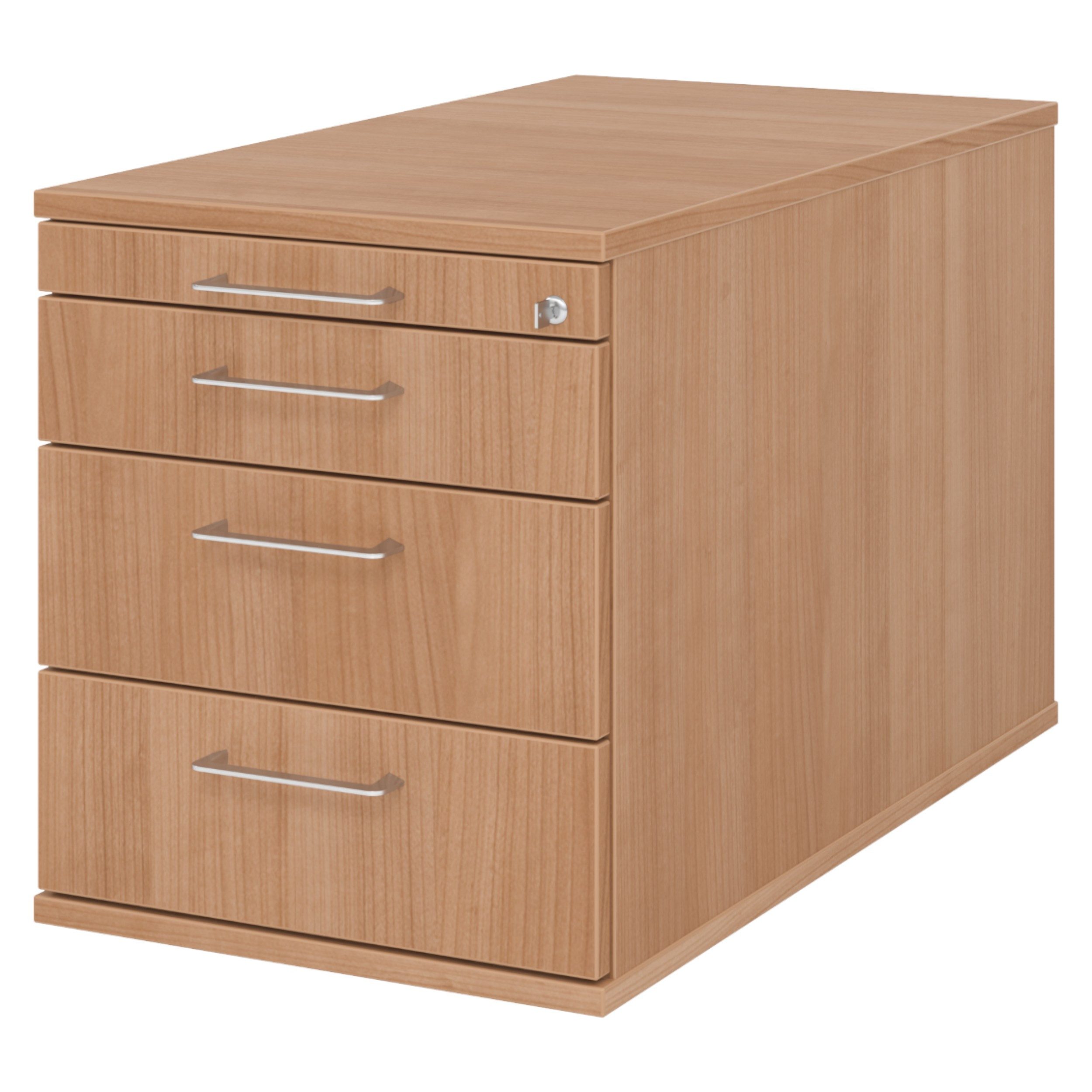 bümö Rollcontainer office Bürocontainer - mit 3 Schubladen, Dekor: Nussbaum mit Bügelgriff (Metall)
