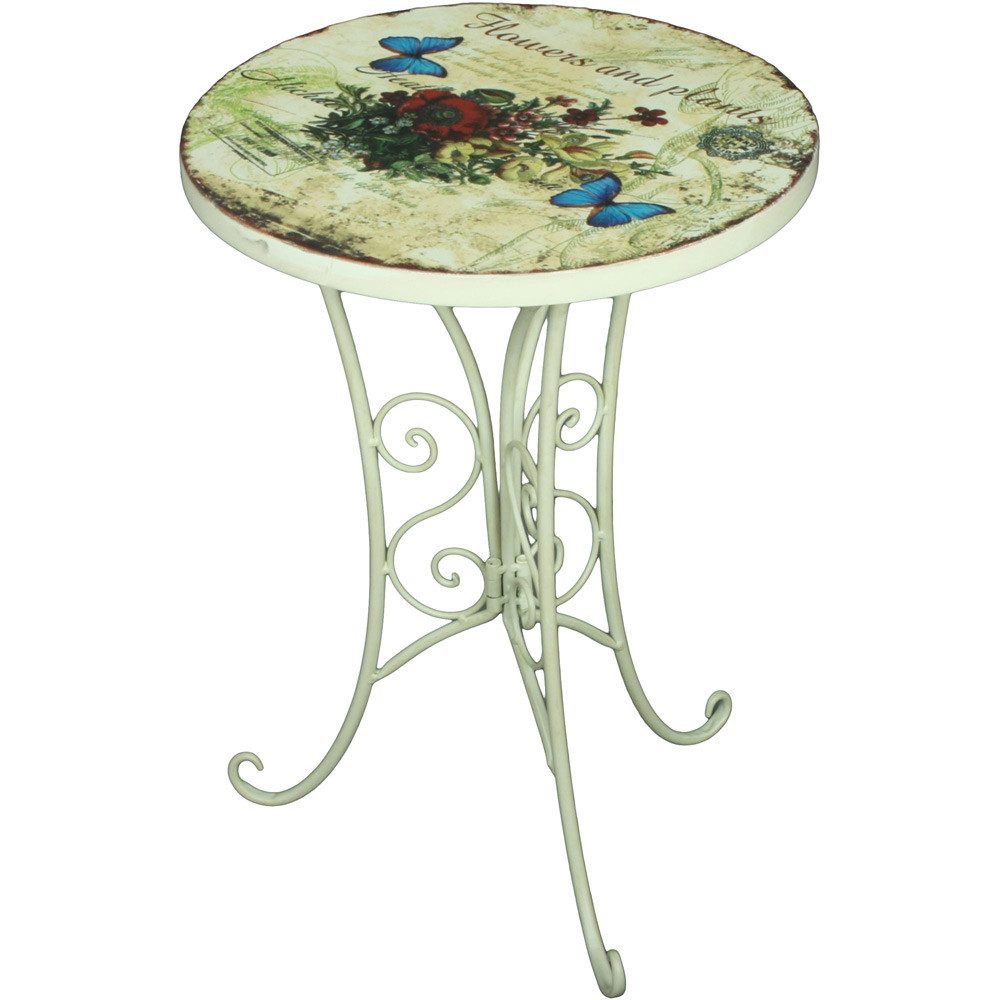 Lomadox Gartentisch GARDA-120, Beistelltisch 2er Set in altweiß mit Motiv, B/H/T: ca. 38/53/38 cm