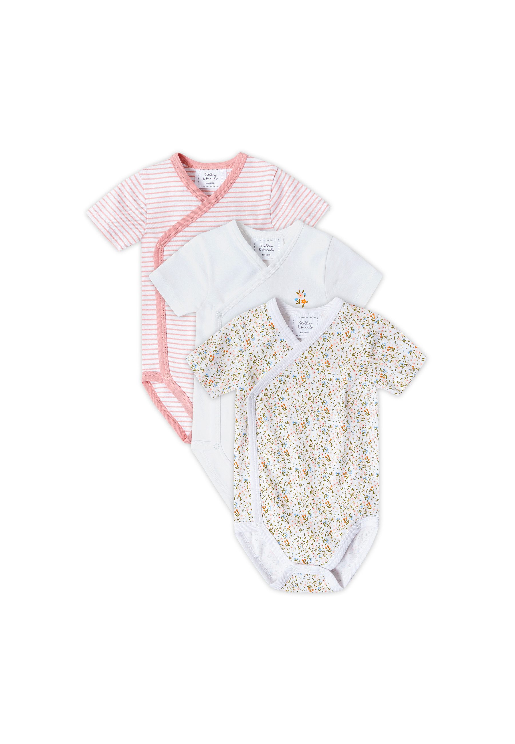 Stellou & friends Kurzarmwickelbody Baby Set (3tlg) - kuschelweiches Kurzarm-Wickelbody Set Jungs Mädchen (Set, 3er-Pack) Baby Set (3tlg) - kuschelweiches Kurzarm-Wickelbody Set Jungs Mädchen