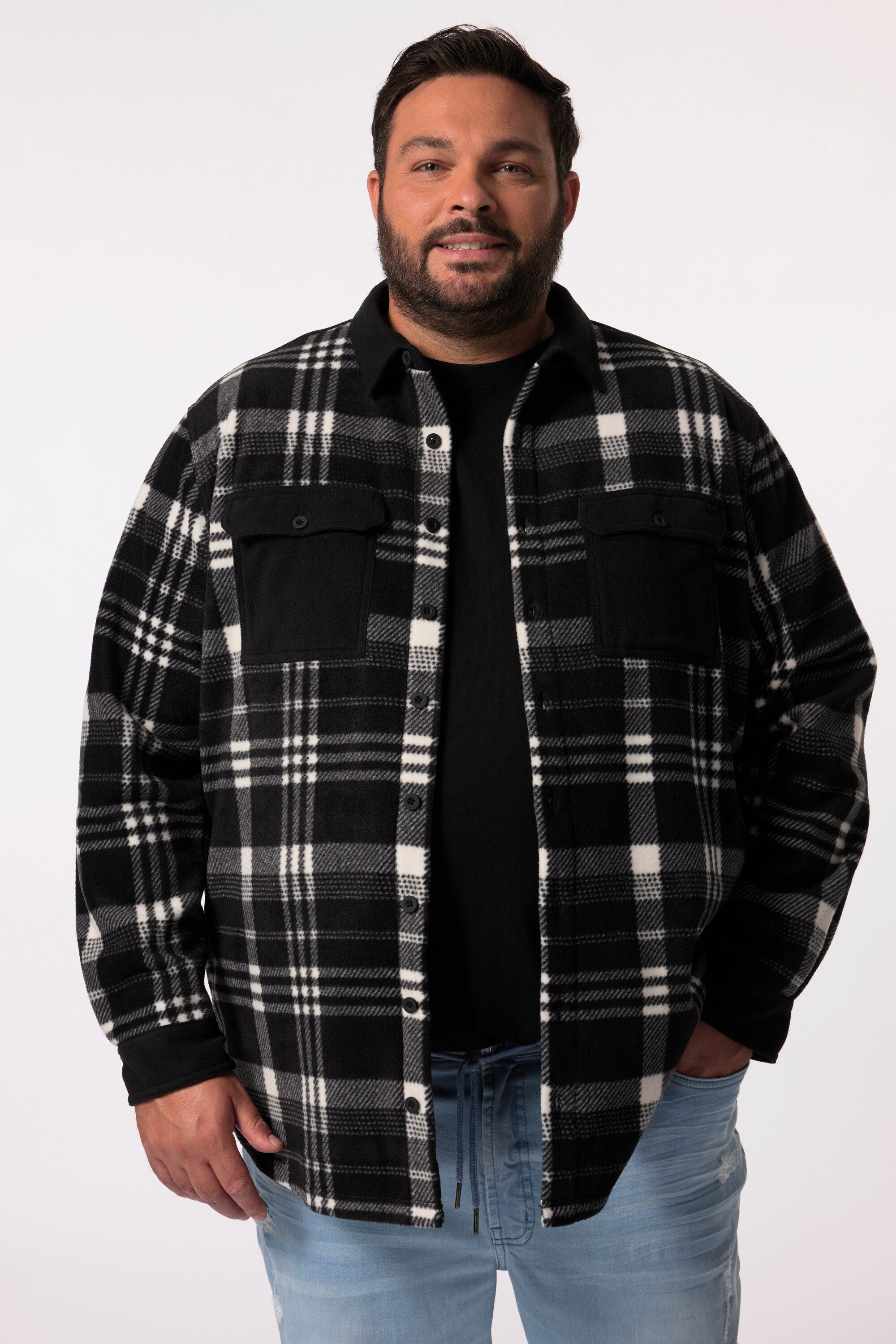 Businesshemd Men+ Karo-Fleeceovershirt Langarm Kentkragen