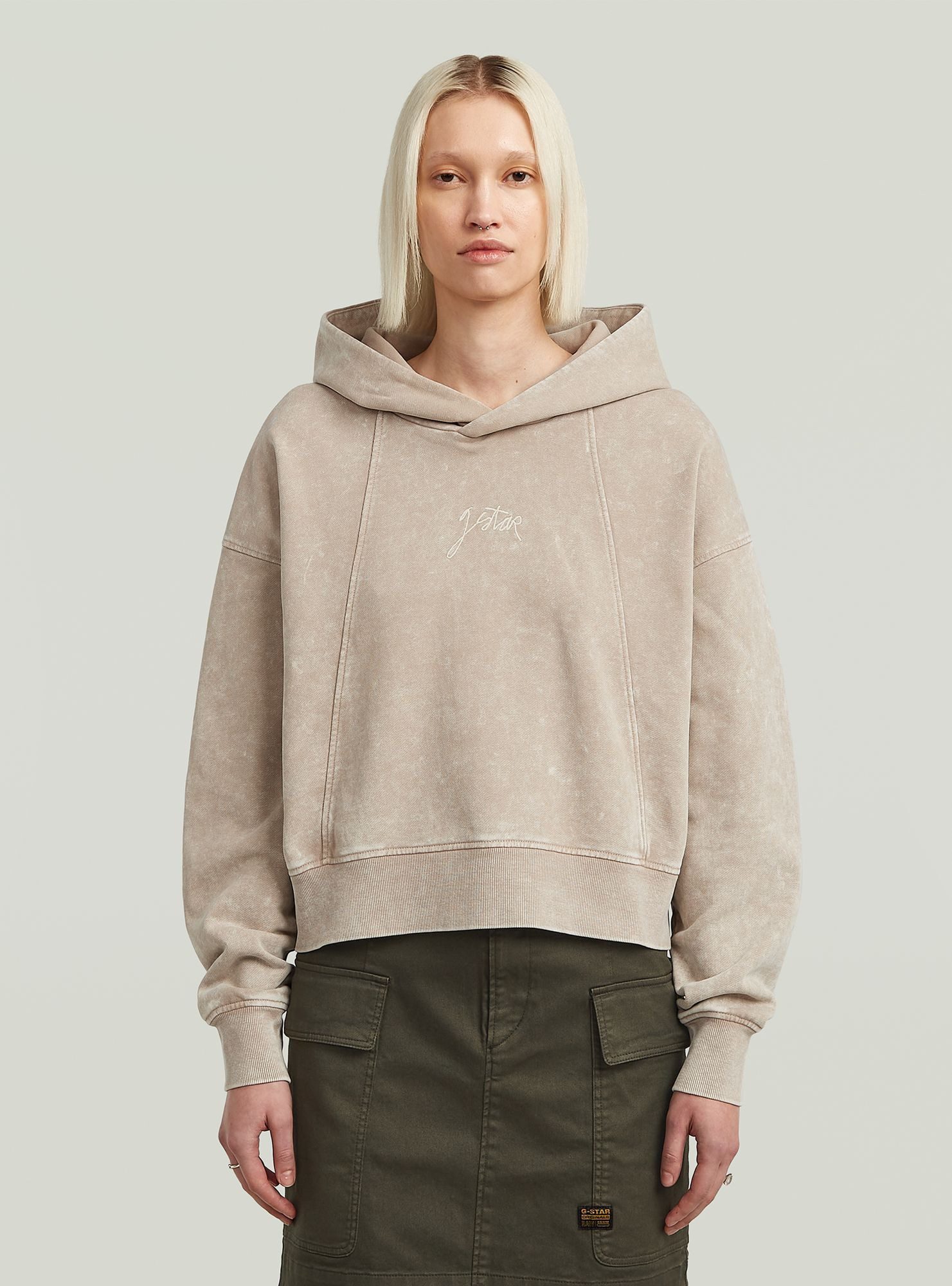 Longpullover Washed A Line Script Hoodie Sweater