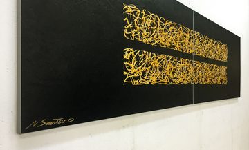 WandbilderXXL Gemälde Golden Moments 200 x 60 cm, Abstraktes Gemälde, handgemaltes Unikat
