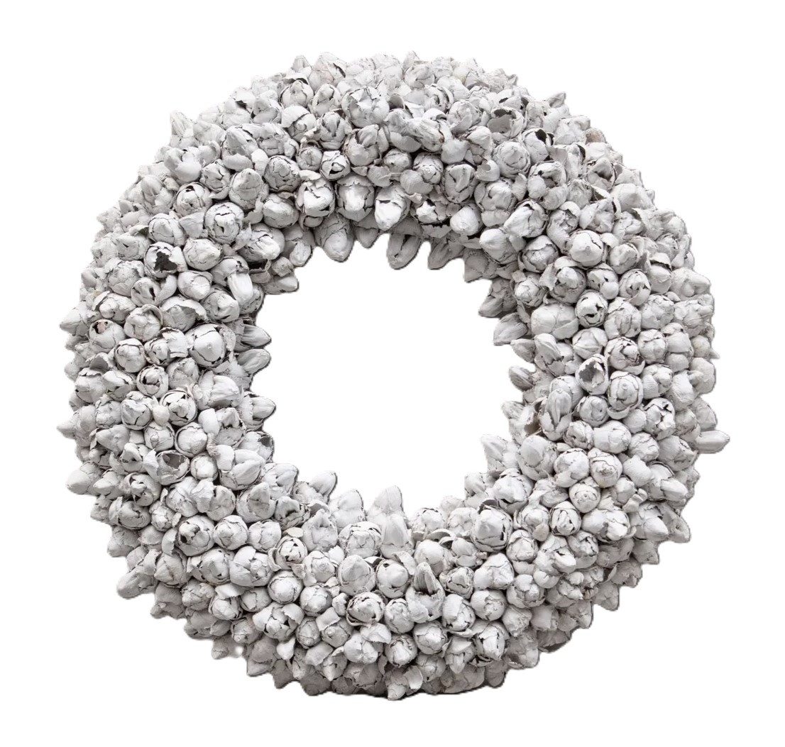 Couronne Dekokranz Kranz Deko Kokos Frucht Knospen Weiß Natur 40 cm, Natürlich