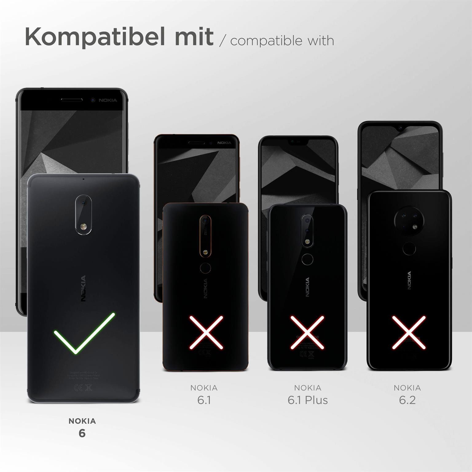 moex Handyhülle für Nokia 6 Hülle Klappbar Flip Case Schwarz 5,5 Zoll, 360 Grad Schutz Handytasche Leder Optik PU Lederhülle Cover Klapphülle