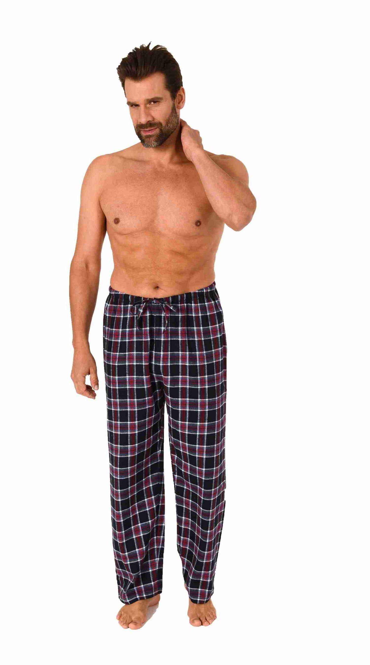 Trend by Normann Pyjama Herren Flanell Schlafanzug Hose lang kariert aus  Baumwolle