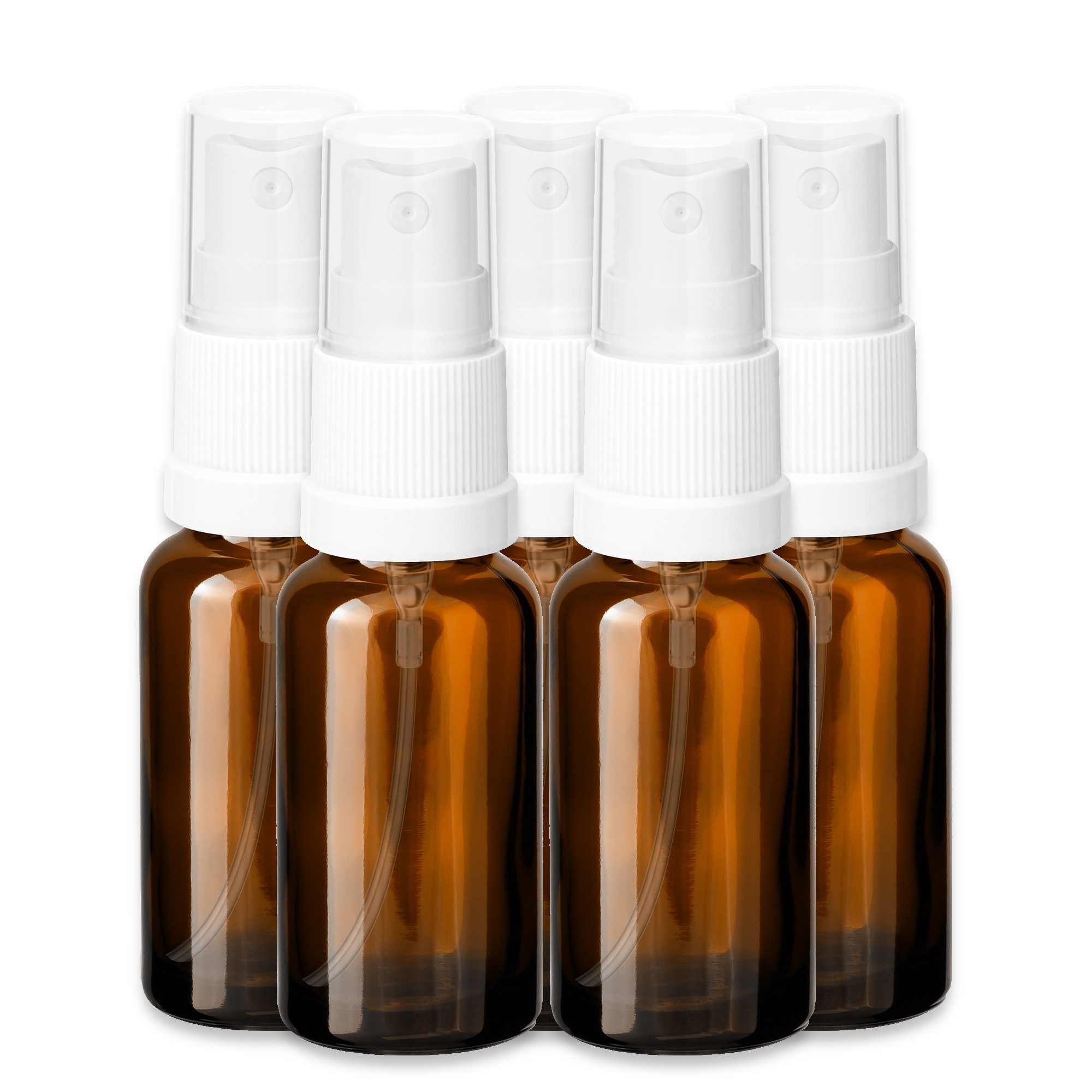 CK Verpackung GmbH Zerstäuberflasche 5x Glasflasche braun 20 ml mit weißem Zerstäuber leere Kosmetikflasche