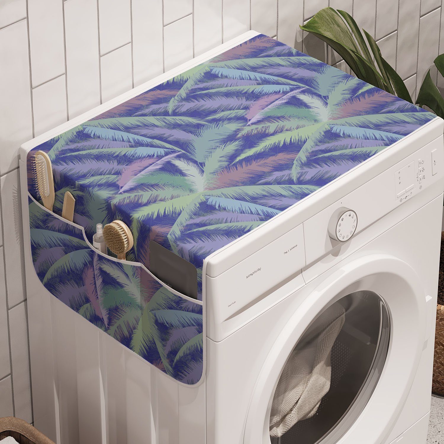 Abakuhaus Badorganizer Anti-Rutsch-Stoffabdeckung für Waschmaschine und Trockner, hawaiisch Zierpalmblätter
