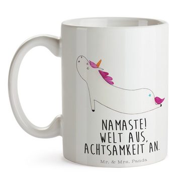 Mr. & Mrs. Panda Tasse Einhorn Yoga - Weiß - Geschenk, Einhorn Deko, lustig, Entspannung, Bü, Keramik, Einzigartiges Botschaft