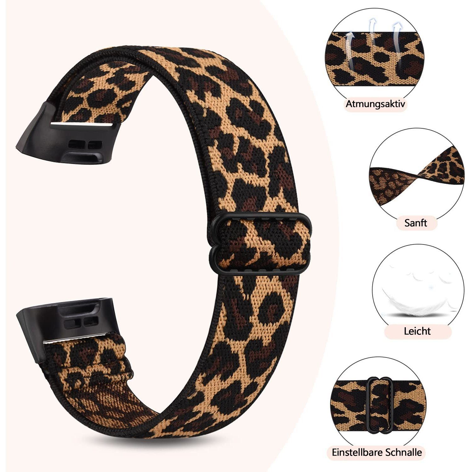 Uhrenarmband Verstellbares Schwarz Stück Elastische zggzerg 2 Nylon Armband + leopard. Kompatibel,