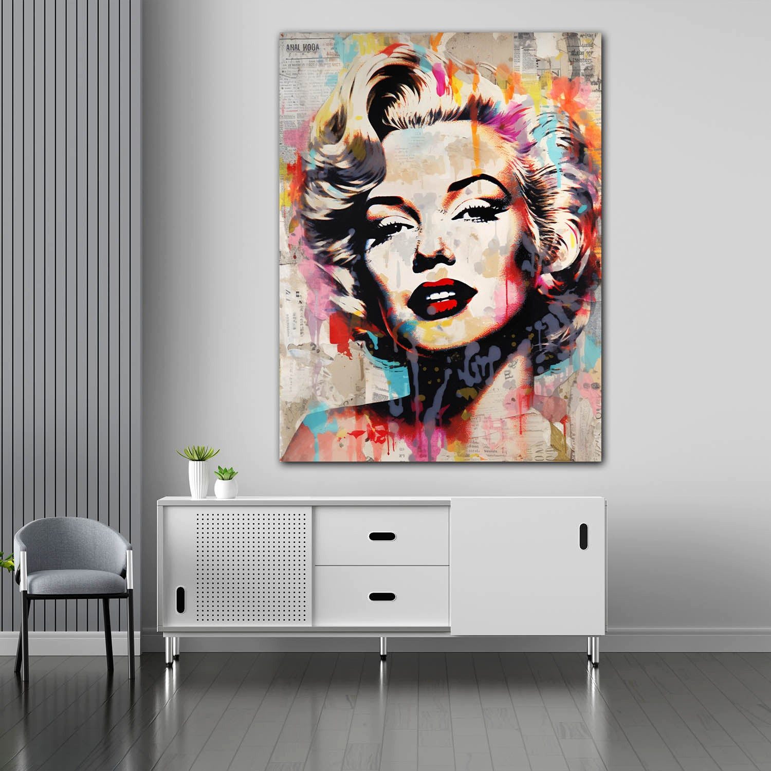 Artedinoi Leinwandbild Cool Marilyn News Pop Art Leinwandbild Wandbild Kunstdruck XL Wanddeko, Marilyn Monroe, cooler Look
