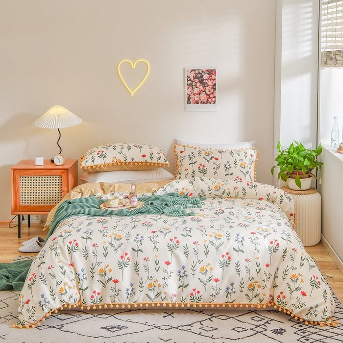 Bettwäsche HOMEIDEAS 2 teilig Blume-Bettbezug-Set Kissenbezug 50×75cm