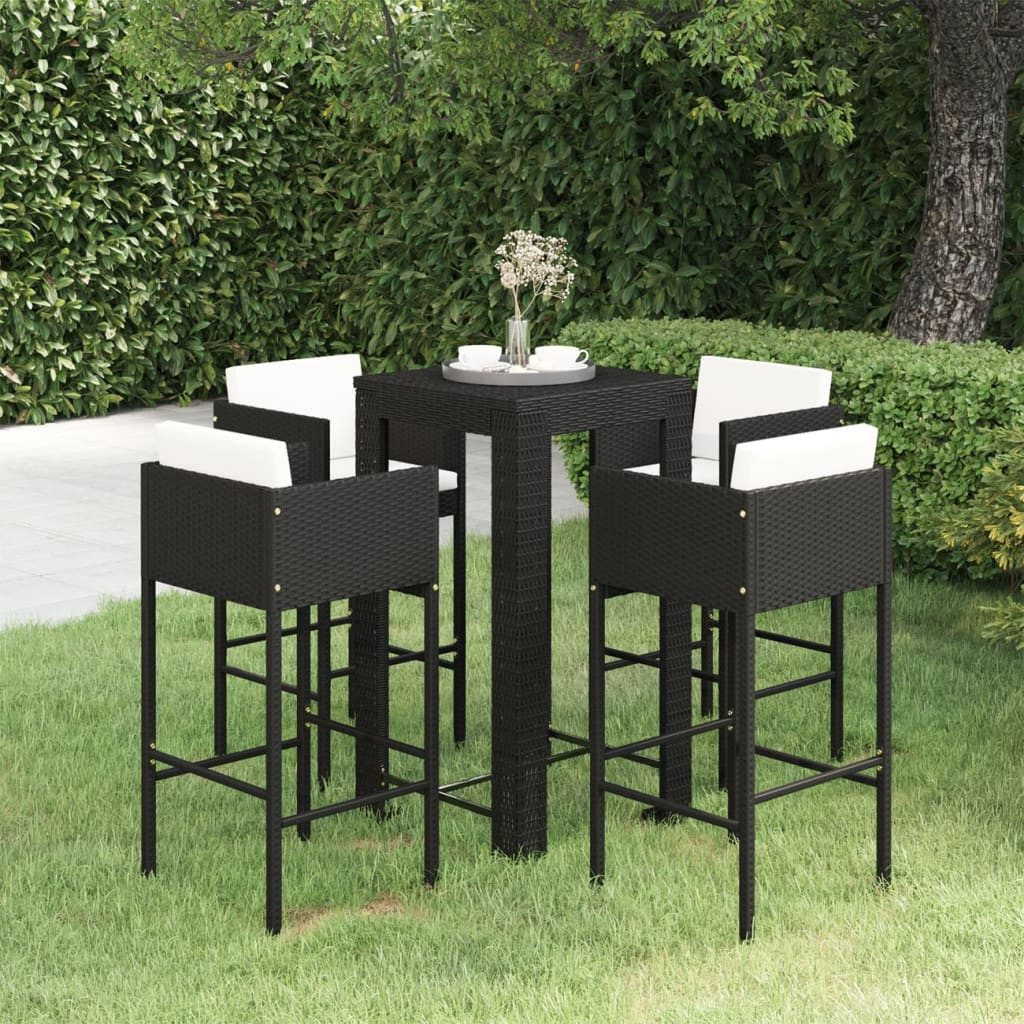 furnicato Gartenbar-Set Schwarz 60,5x60,5x110,5 cm Tisch & 50x48x100 cm Hocker, (1-tlg), Witterungsbeständige Sitzgruppe mit Fußstütze und bequemen Kissen