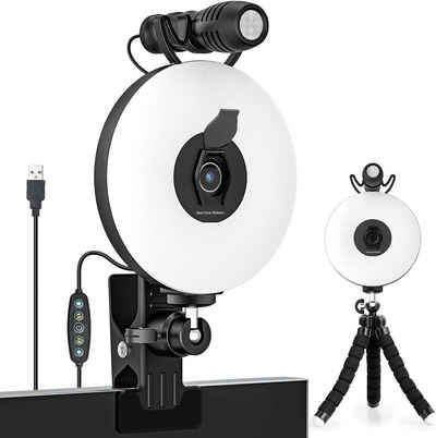 Diyarts Full HD-Webcam (1080P Full HD, Ultimative Aufnahmefunktionen, mit Ringlicht, Autofokus, Rauschunterdrückung, & Vielseitiger Platzierungsoptionen)