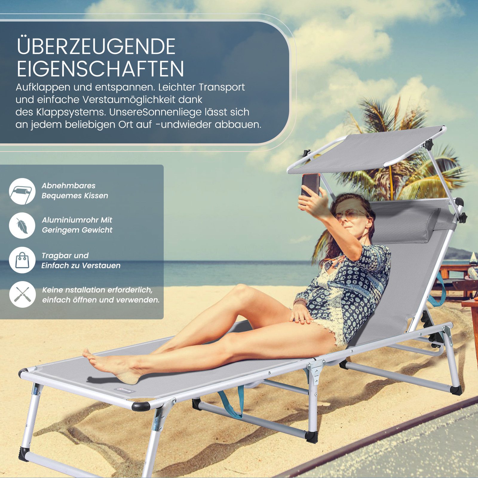 HOMECALL Gartenliege Leicht Sonnenliege Klappbar Alu Liegestuhl Strandliege günstig online kaufen