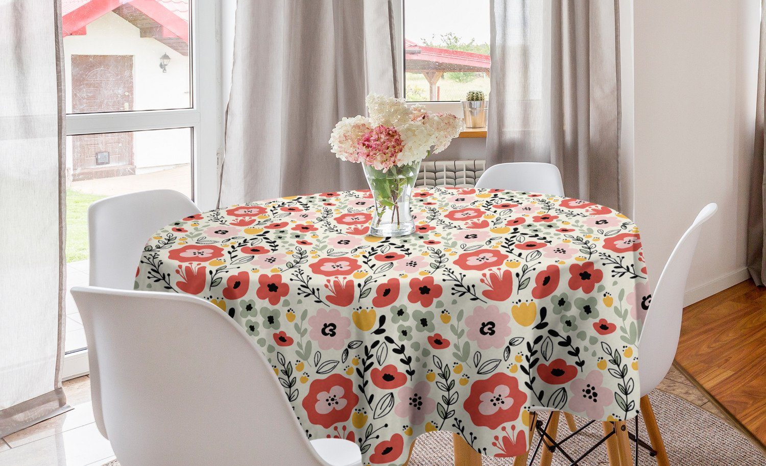 Abakuhaus Tischdecke Kreis Tischdecke Abdeckung für Esszimmer Küche Dekoration, Wildflower Blumen Kräuter und Blätter