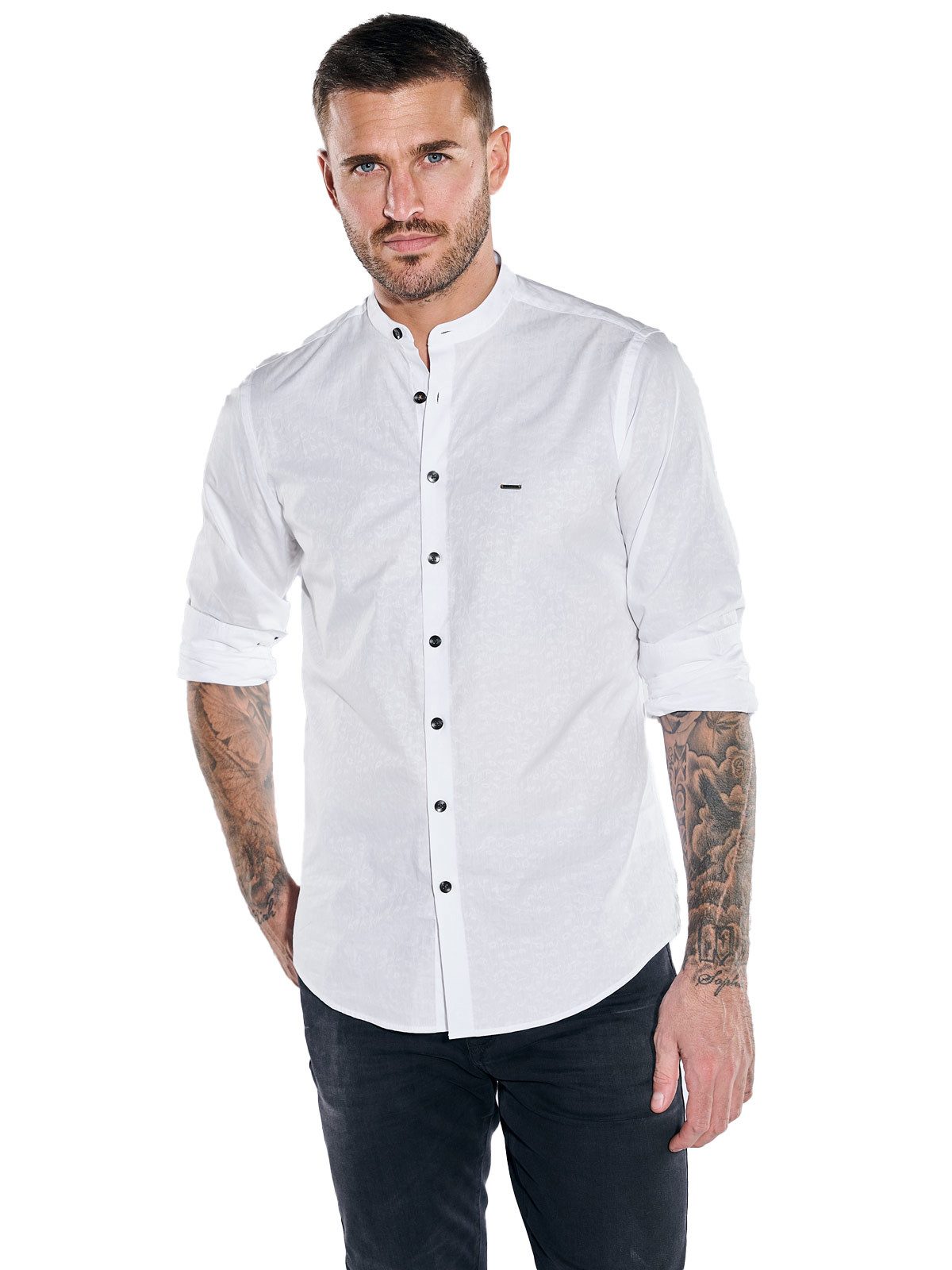 emilio adani Langarmhemd Herren Langarm-Hemd gemustert, Reinweiss