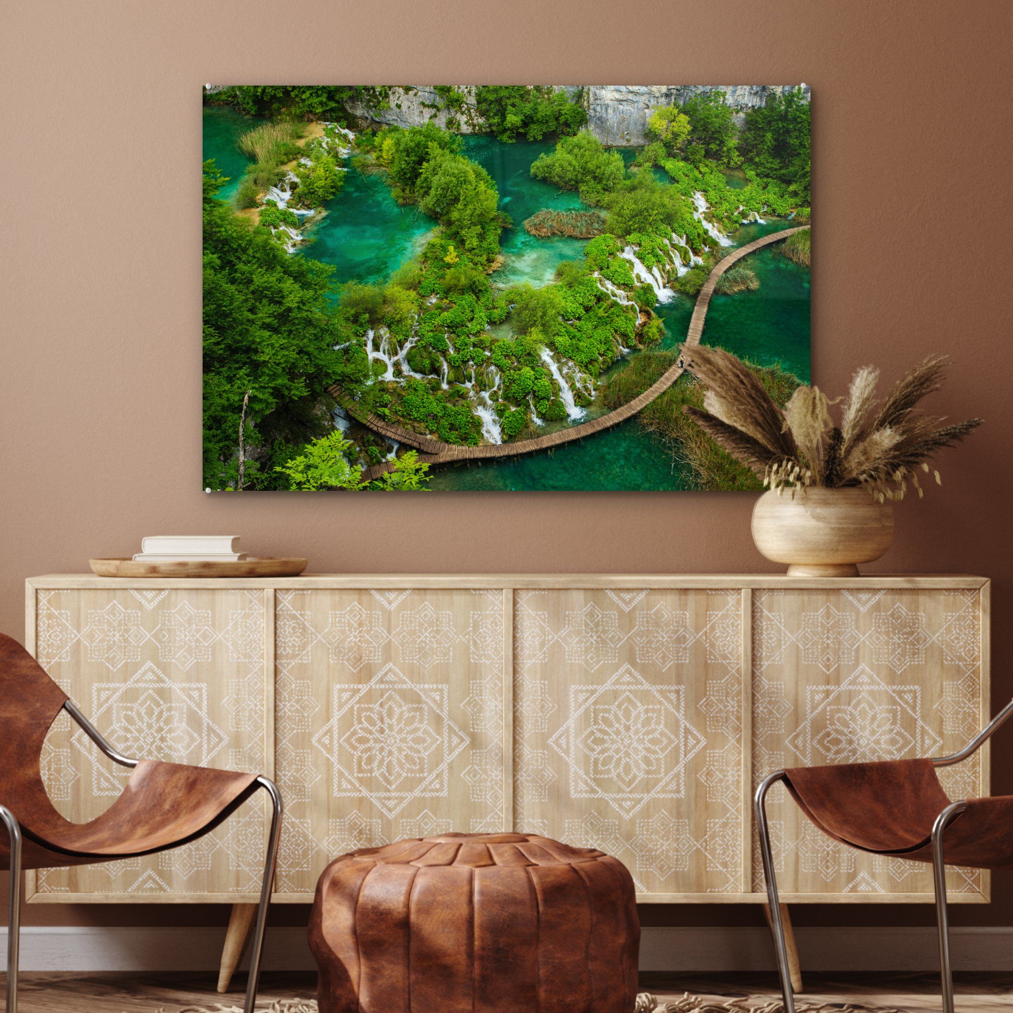 Wohnzimmer Blick Acrylglasbilder & (1 Nationalpark Wasserfälle St), Acrylglasbild MuchoWow in auf Seen Schlafzimmer Plitvicer im Kroatien,