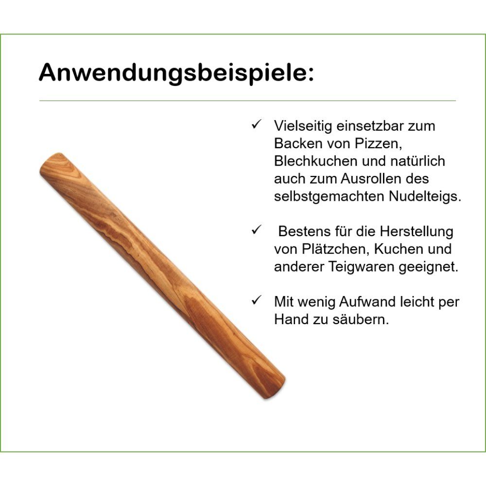 Olivenholz-erleben Teigroller DESIGN aus Olivenholz, Ø 3 cm, 25 cm lang Olivenholz, (1-tlg), Ein hochwertiger Alltagsbegleiter – praktisch, schön, immer ein Uni – Bild 5 von 5
