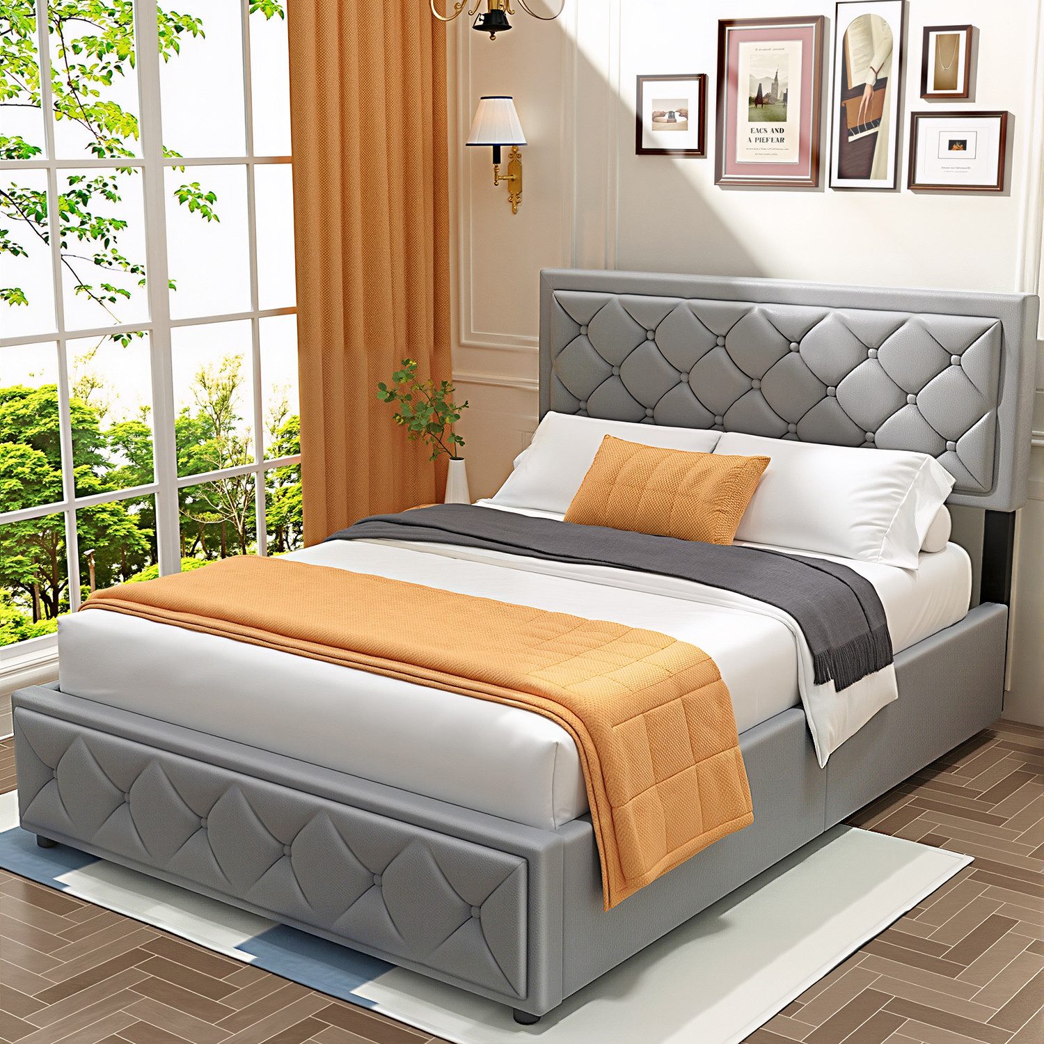 oyajia Polsterbett Doppelbett 140x200cm mit Kopfteil und Hydraulischem Stau günstig online kaufen