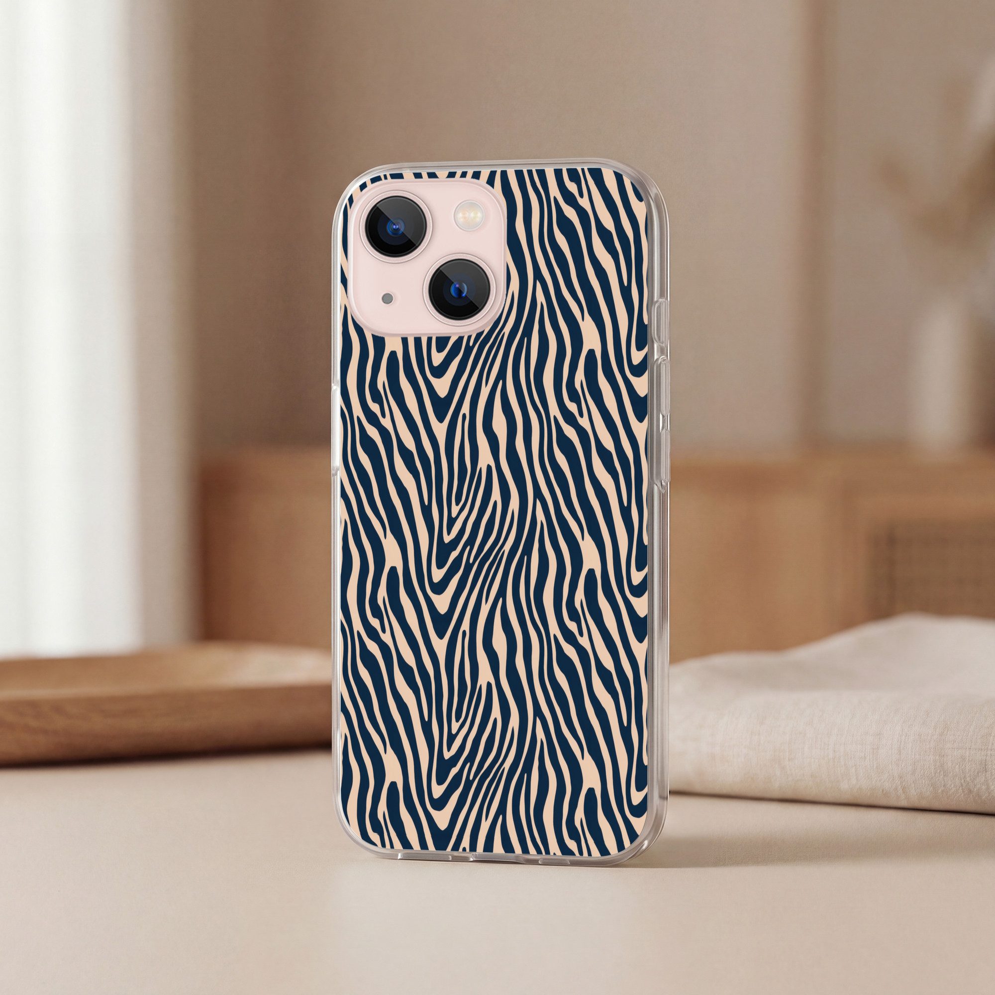 MuchoWow Handyhülle für Apple iPhone 13 Zebra - Muster - Blau - Beige, Smartphone-Bumper, Print, Handy Schutzhülle Dünn