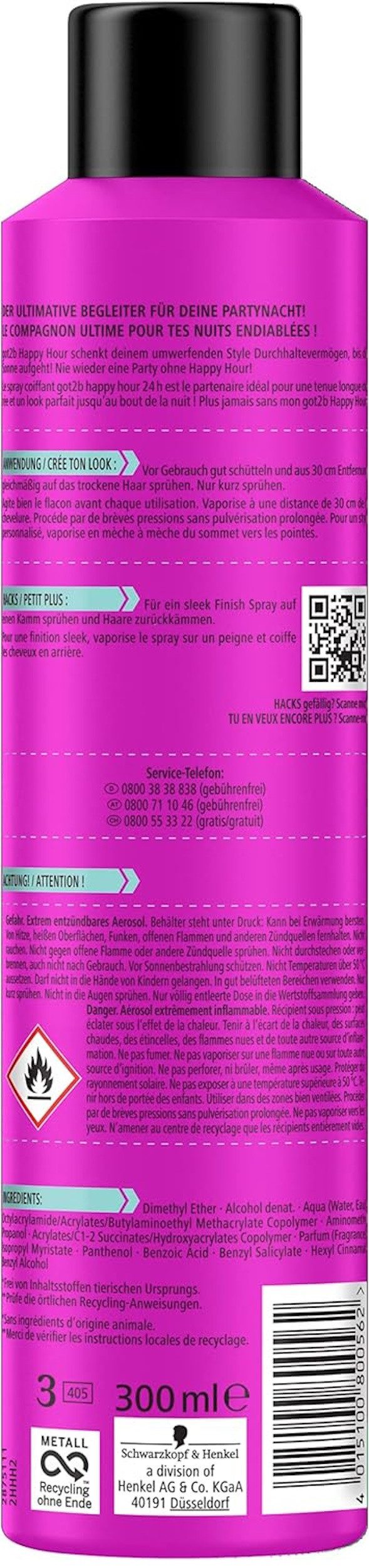 got2b Haarspray 300 ml Happy Hour 24 h, 1-tlg., Styling Spray, mit Schutz vor dem Austrocknen