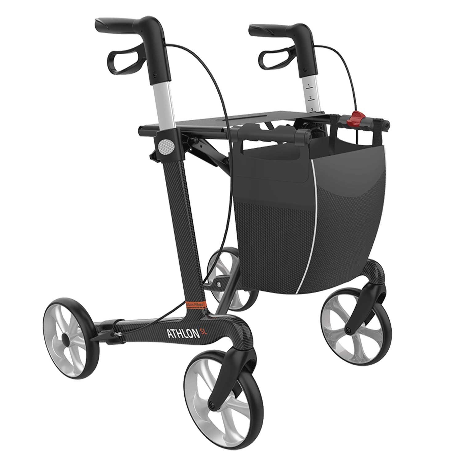 Rehasense Rollator Rehasense Athlon SL Carbon Rollator L Schwarz TPE Wheels, Carbonrahmen, Reflektoren und Kantenabweiser, TPE-Räder