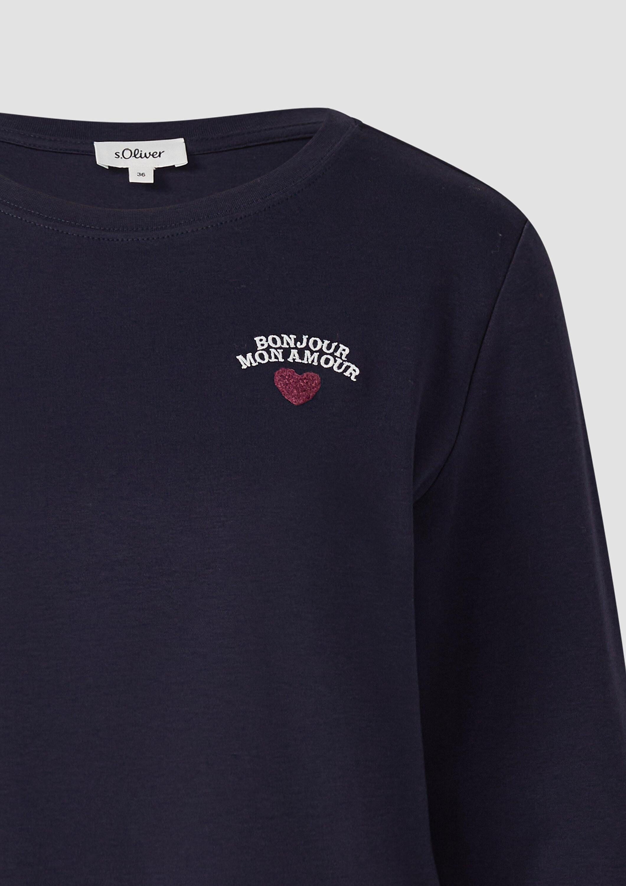 s.Oliver Langarmshirt T-Shirt Verkürztes Longsleeve mit Stickerei-Detail